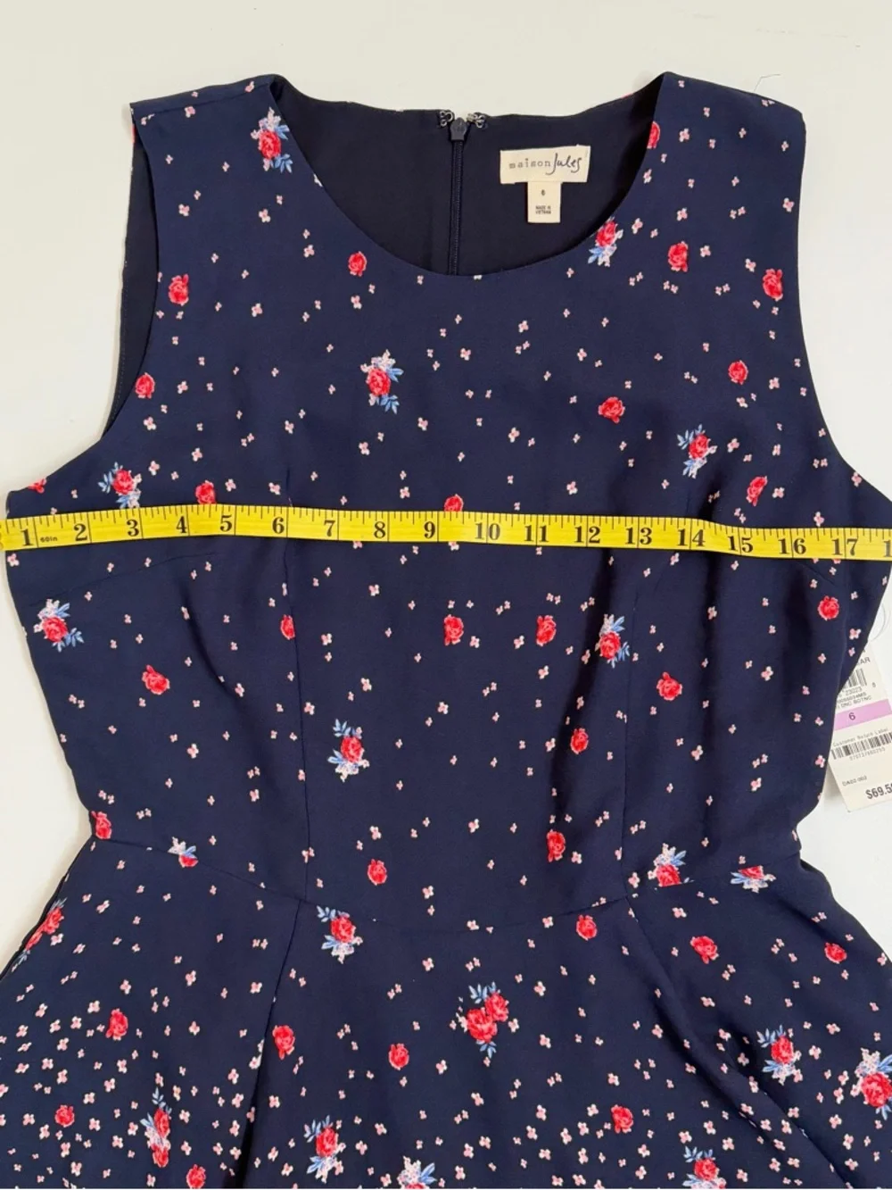 Maison Jules Floral Fit & Flair Dress Navy Rose Print Size 6 NWT
